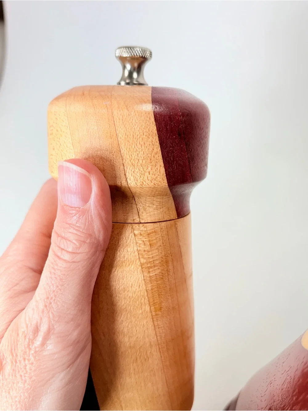 2 Handcrafted Two-Tone Natural & Dark Wood Wooden Salt and Pepper Mills